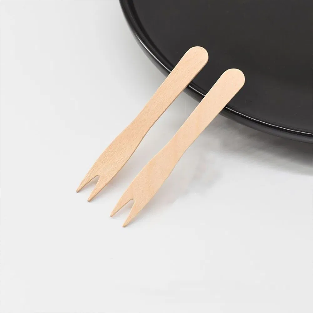 Eco Disposable Restaurant 85mm French Fries Dessert Mini Wooden Fruit Fork