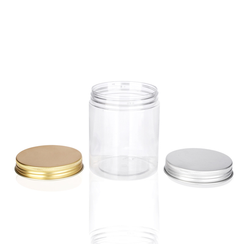 Hot Sale Clear Pet Plastic Jars with Silver Aluminum Lids for Food & Home Storage