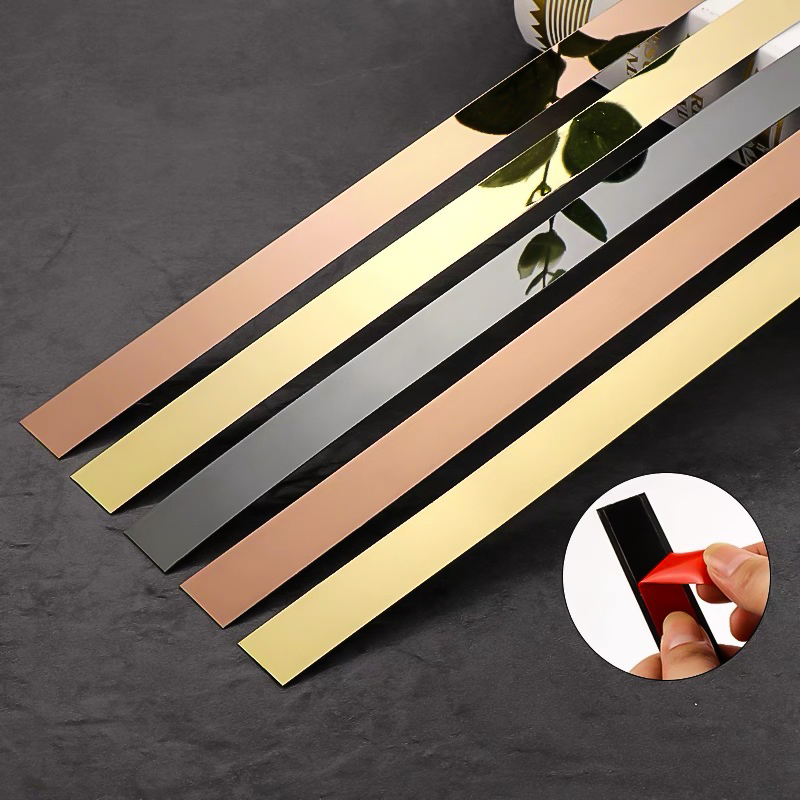 T&C Profiles16 Factory India Price Golden Matt Stainless Steel Strip Flat Self-Adhesive Tile Trim Roll for Furniture Wall Floor Transition Strip