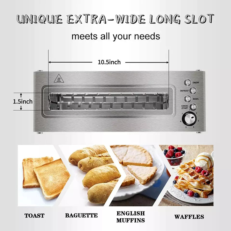 Kitchen Electric Appliances 2 Slice Long Slot Visible Window Toaster Bread Maker