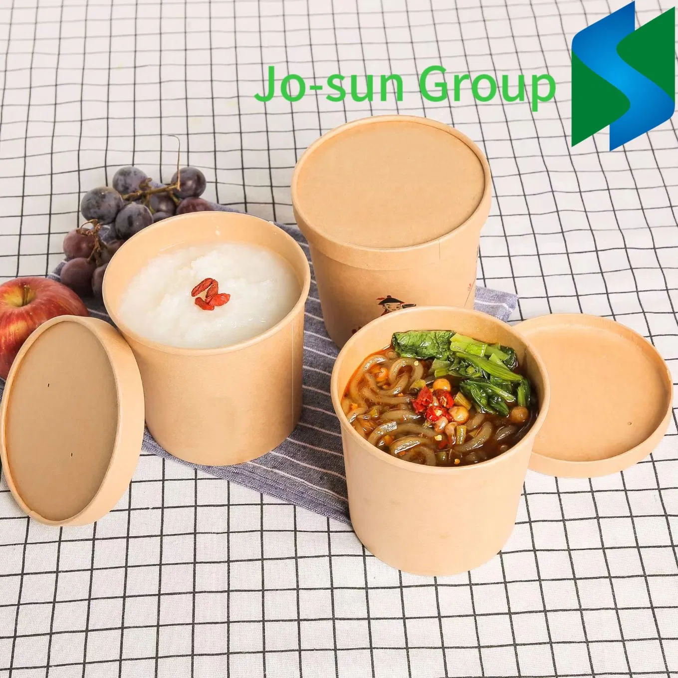 Jo-Sun Thickened Disposable Porridge Bucket Kraft Paper Soup Cup Customized Paper Bowl with Lid Takeaway Package Soup Bowl