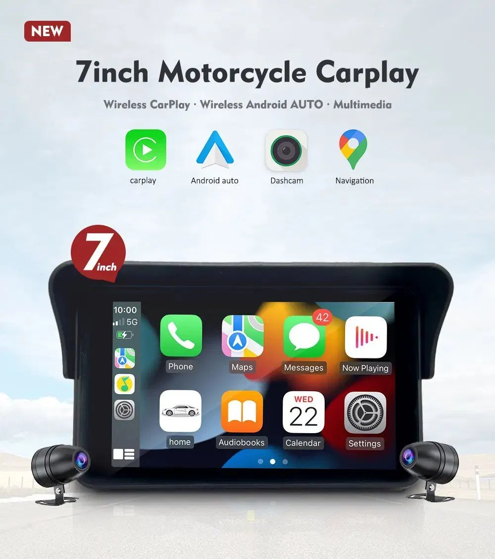 Мото-магнитола Android 7 дюймов, водонепроницаемая, с GPS и CarPlay