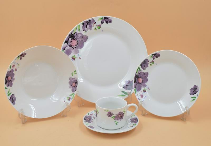 Eco-Friendly Healthy Luxury High Quality 20PCS Dinner Set with 10.5"Plate& Soup Dish Stick Colourful Decal Porcelainware Stoneware Crockery Ceramic Tableware