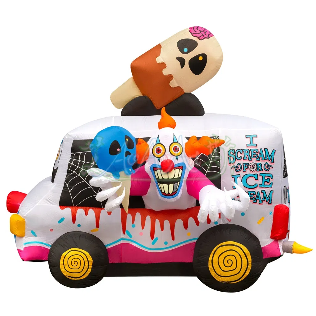 4ml Inflatable Killer Clown Ice Cream Truck Outdoor Scary Halloween Yard Lawn Decoration