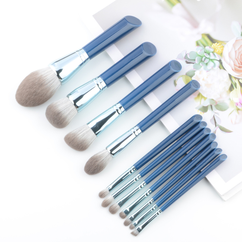 Professional 11PCS Blue Makeup Brushes Make up Brush Tools Kit Foundation Set Powder Blushes