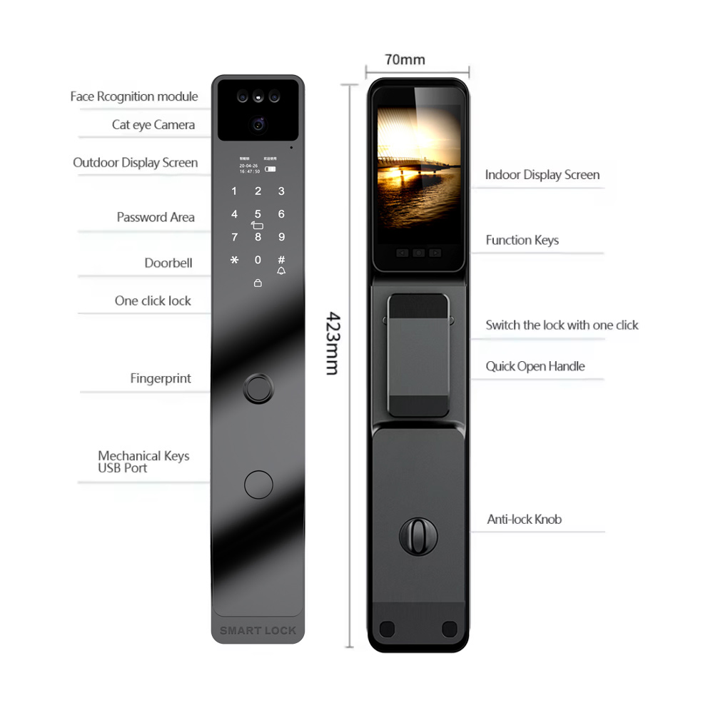 Security 3D Face Recognition Deadbolt Electronic Magnetic Electric Fingerprint Keyless WiFi Ttlock Tuya Digital Door Smart Lock