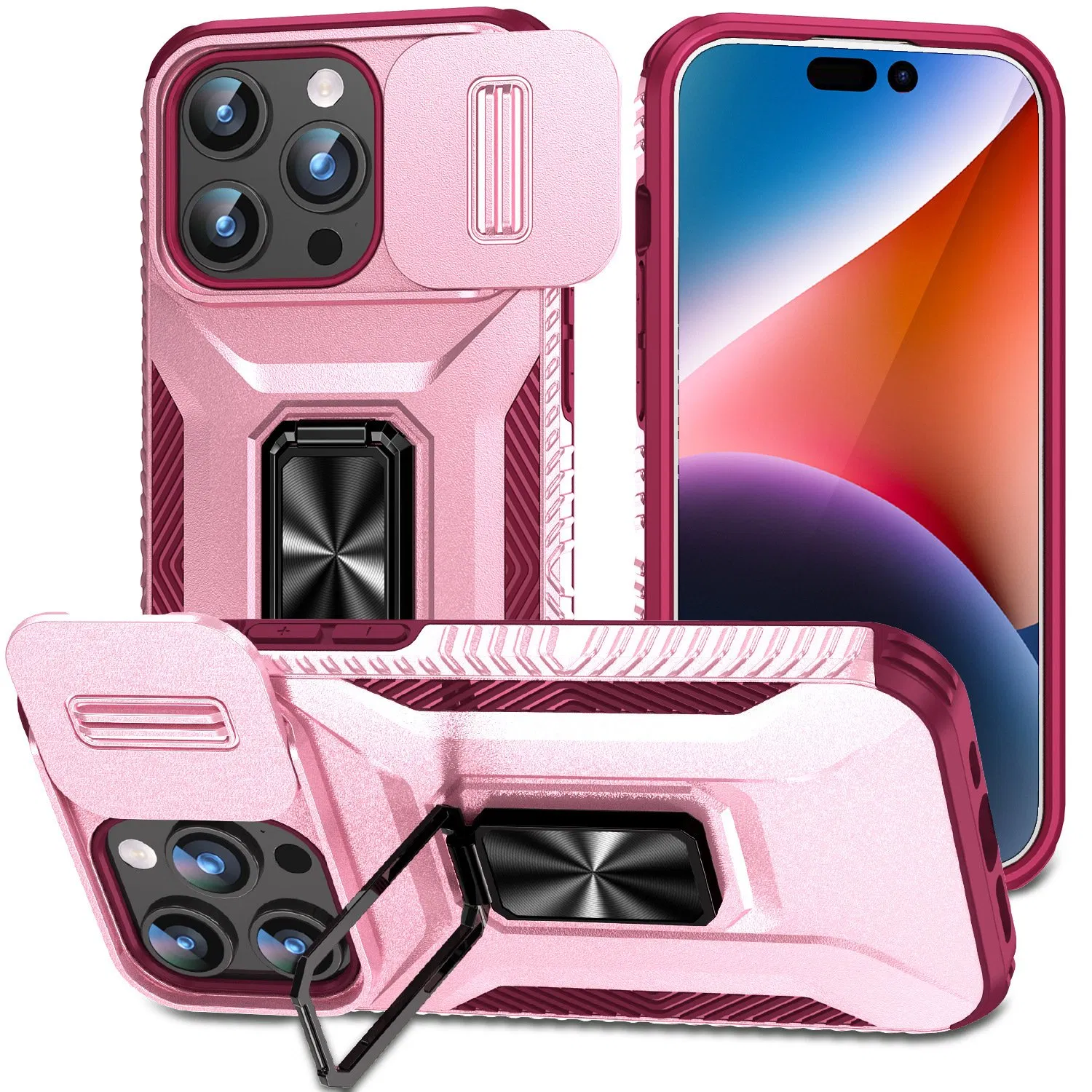 Shockproof Armor Push Window Case for Iphon 16 15 14 13 PRO Max 12 11 PRO Max Xs Max Xr X 15 Plus 13 Mini Cover with Back Holder