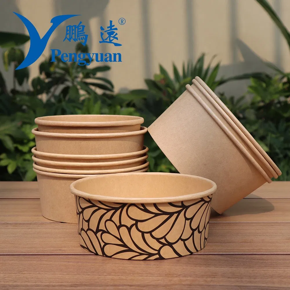 ODM OEM Custom Printed Takeaway Kraft Paper Food Packaging Salad Soup Noodle Bowl with Lid