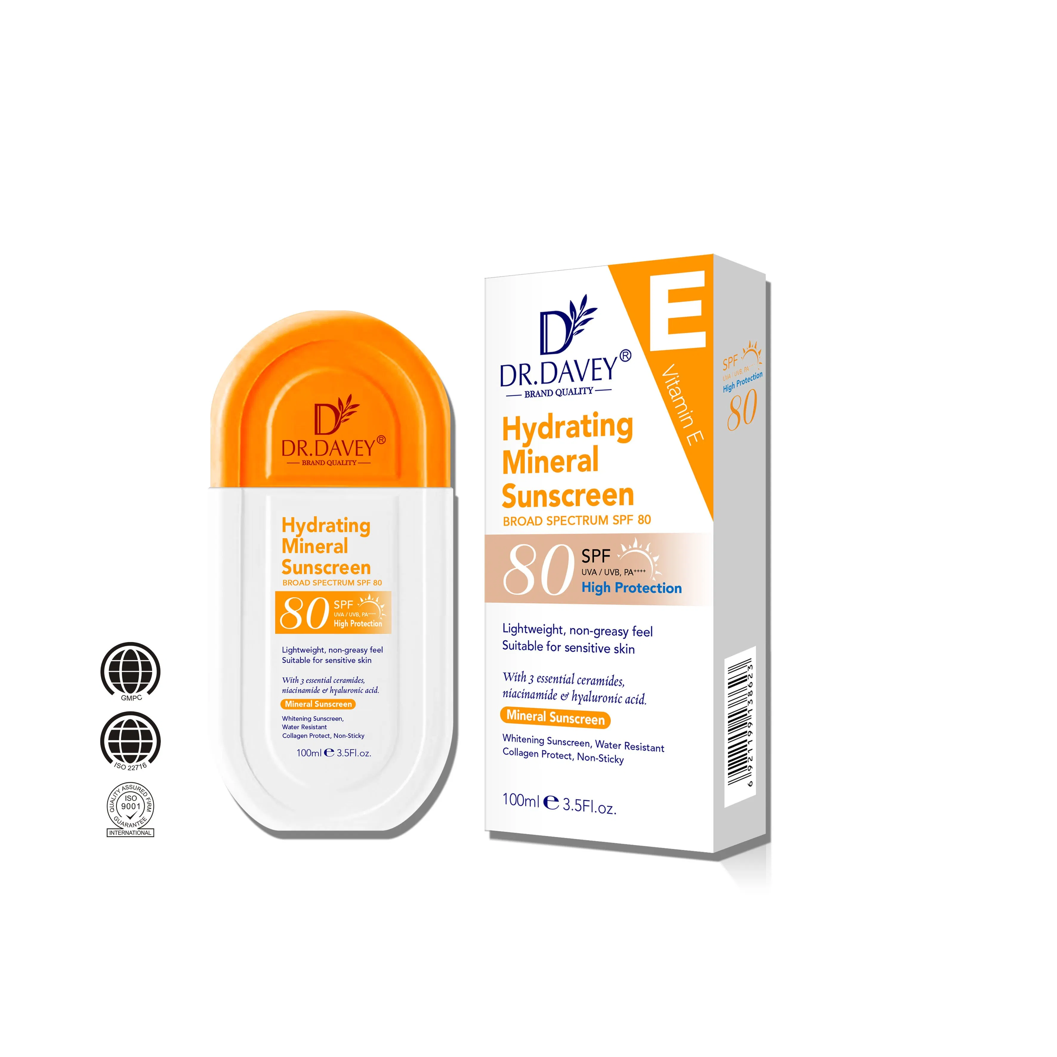 Dr. Davey SPF80 Hydrating Mineral Whitening Sunscreen Niacinamide & Hyaluronic Acid Waterproof