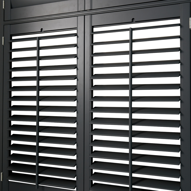 Made to Measure Black Customized Color Tier on Tier 76mm Louvers Traditional Rod Window Covering Paulownia/Bass Wood Plantation Shutters