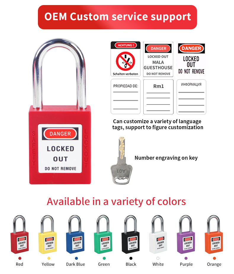 38mm Loto Padlock Osha Compliant Nylon Body Stainless Steel Padlock