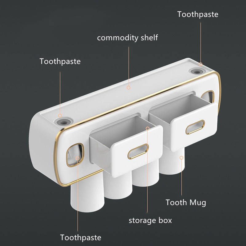 Creative 4-Cup Toothbrush Holder with Toothpaste Dispenser Bathroom Storage Multifunctional Rack
