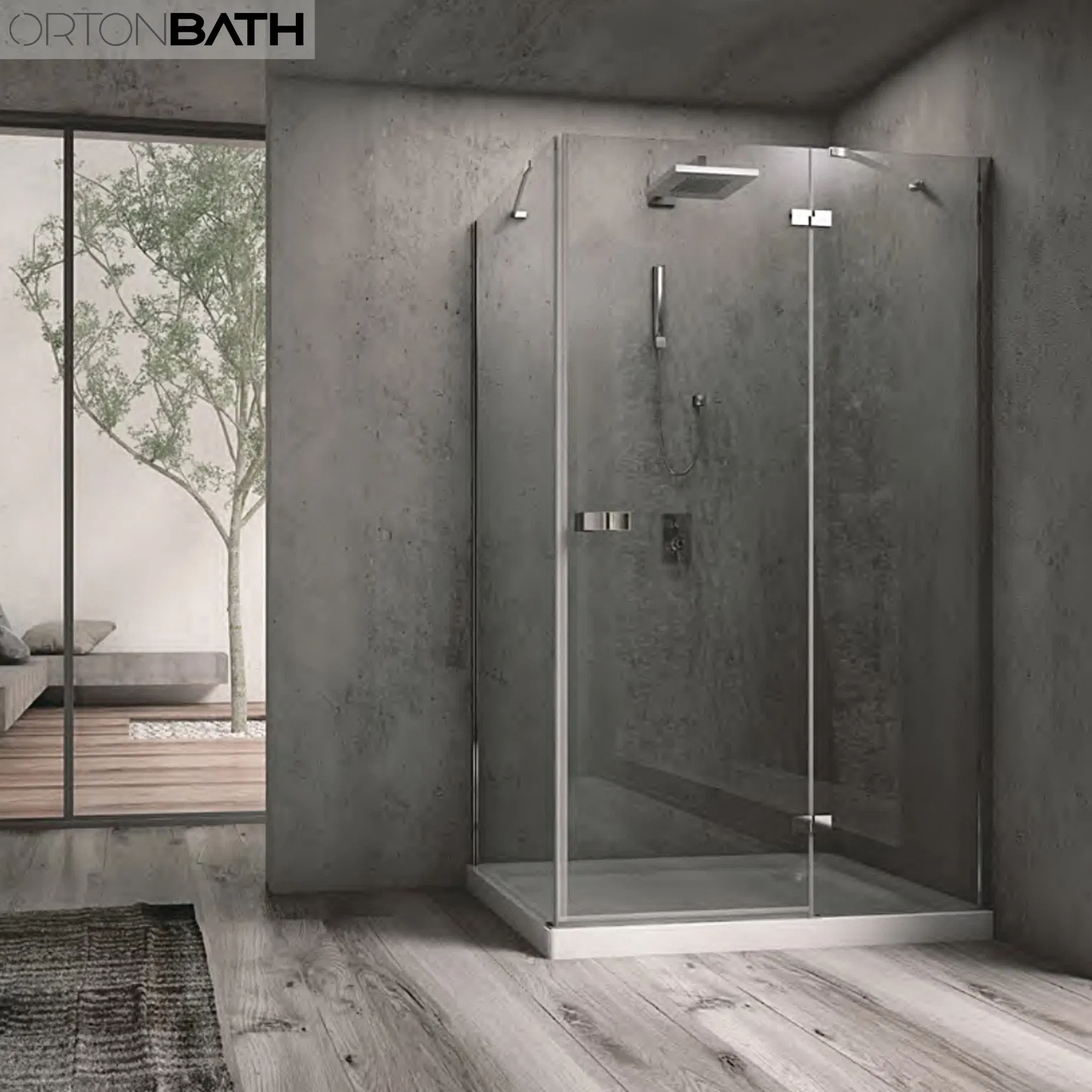 Ortonbath Cheap Frameless Rectangular Pivot Corner Two Side Simple Bathroom Tempered Shower Door Room Cubicle Cabin Glass Shower Enclosure
