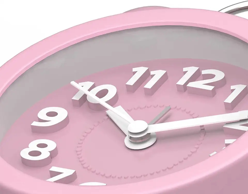 4 Inch Small Cute Mini Twin Bell 3D Number Kids Pink Alarm Clock for Bedrooms Miniature Desk Table Clocks