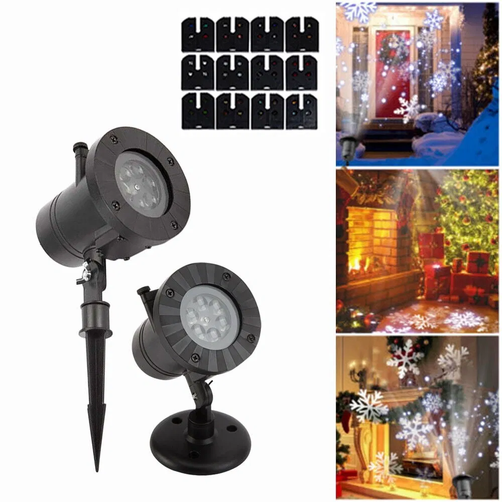 Outdoor Snowflake LED Projector Light with 12 Patterns - Waterproof Sound-Activated Christmas & Holiday Party Decoration (US Plug)