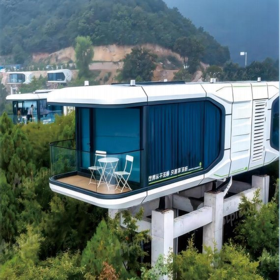 Prefab Tiny Mobile Home Cabin Space Capsule Solar Panel Container House for Tourism