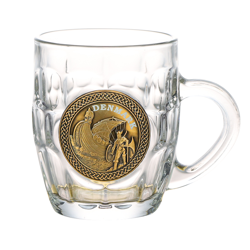 Customized Viking Travel Souvenirs Engraved Metal Logo Glass Beer Mug