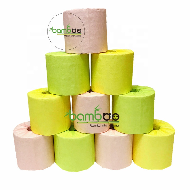 Bamboo Pulp with Pattern Customized Logo 24/48rolls Per Carton Plastic Free Paper