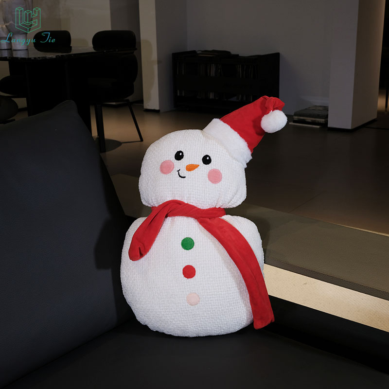 2026 Customizable Cute Cushions Chenille Christmas Cut Snowman Cushion Christmas Snowman Wear a Scarf and a Hat Throw Pillow