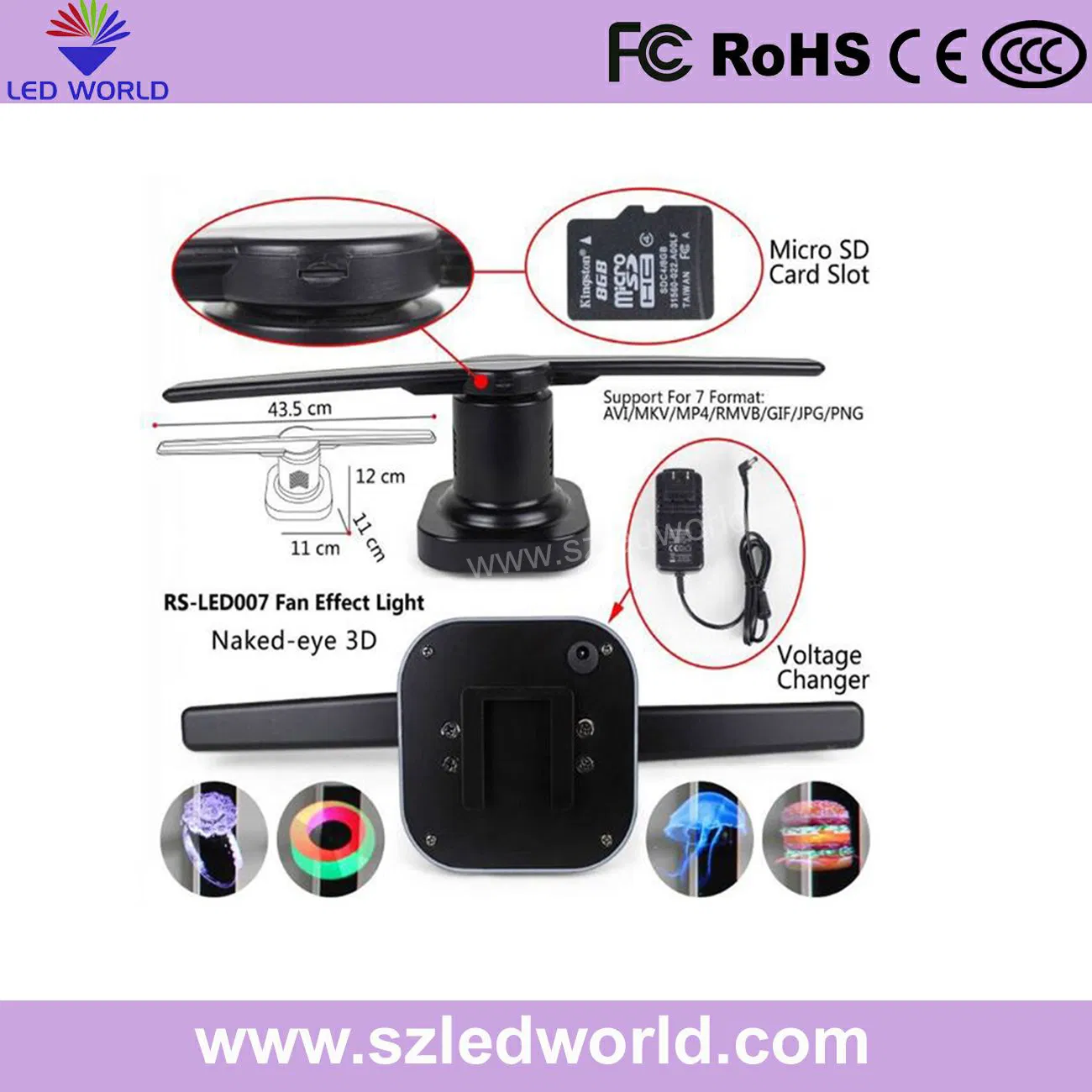 100cm 3D Hologram LED Display Screen Ball Fan Without 3D Glasses