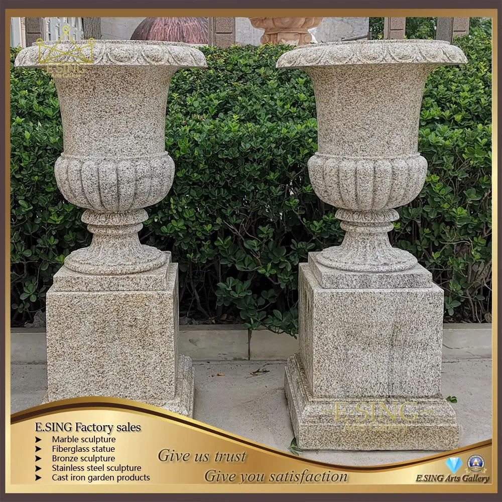 Outdoor Decorative Granite Modern Marbling Cylinder Flower Pot