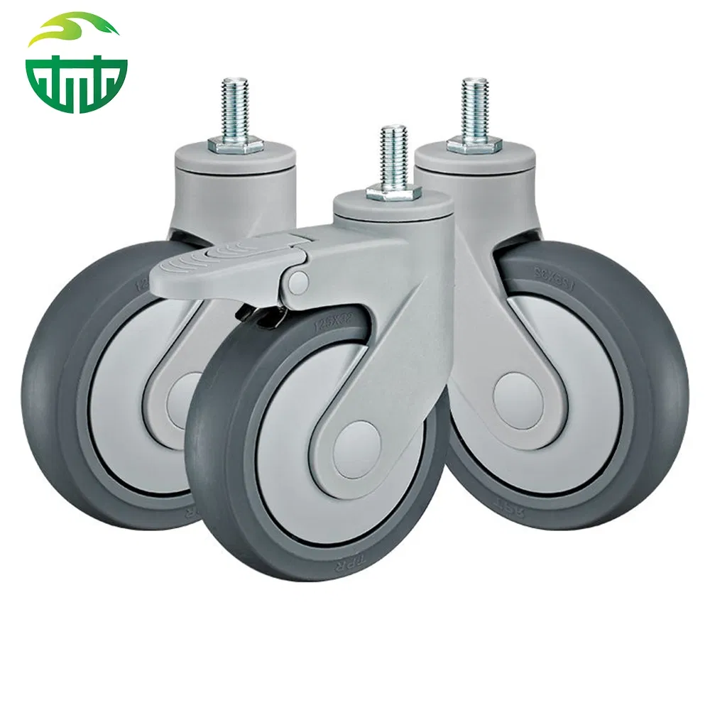 Threaded Rod Soft TPR Medical Swivel Caster Wheel, Suitable for Hospital Beds
