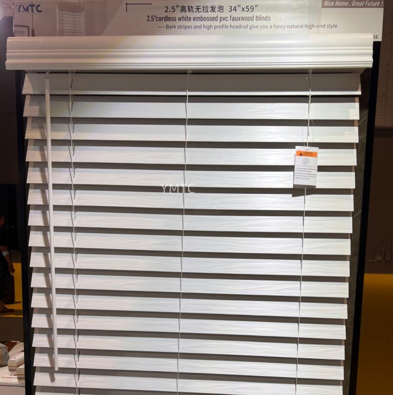 Custom 2" Cordless White Flat PVC Fauxwood Blinds with Wand Control