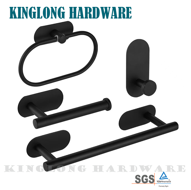 Stainless Steel Double Towel Rack Black Bathroom Pendant with Towel Bar