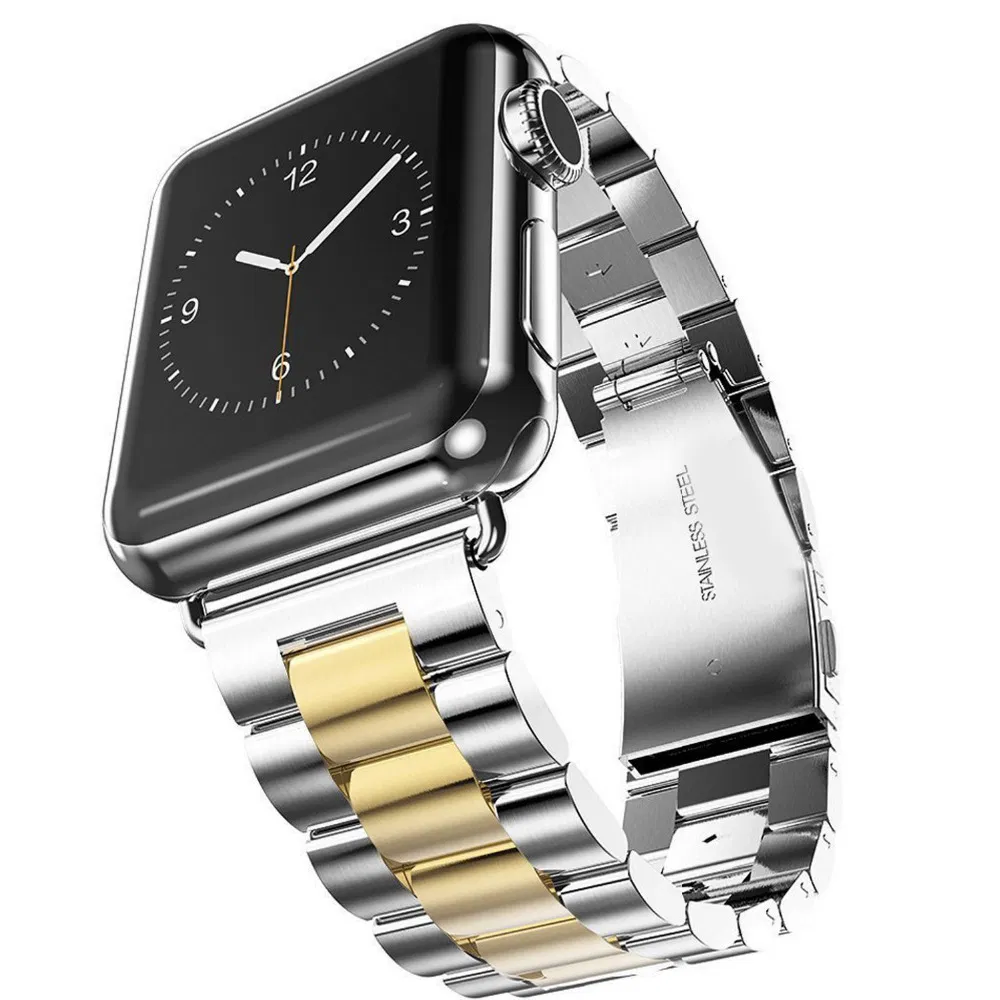 Curve End Solid Metallic Stainless Steel Bracelet for Apple Watch