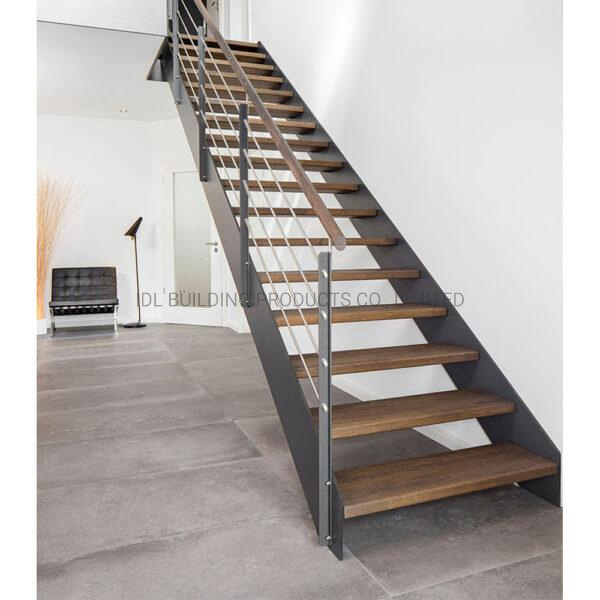 Modern Indoor Space Saving Glass Railing Stairs Stainless Steel Wooden Straight Staircase
