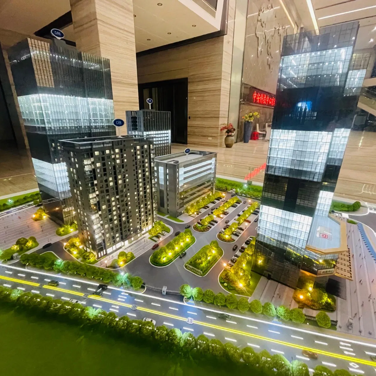 3D High-End Industrial Zone Design Scale Model with Lighting Display