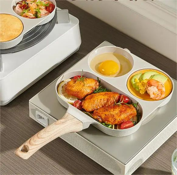 Aluminum Breakfast 3 Section Flat Griddle Pan Square Grill Egg Frying Pan