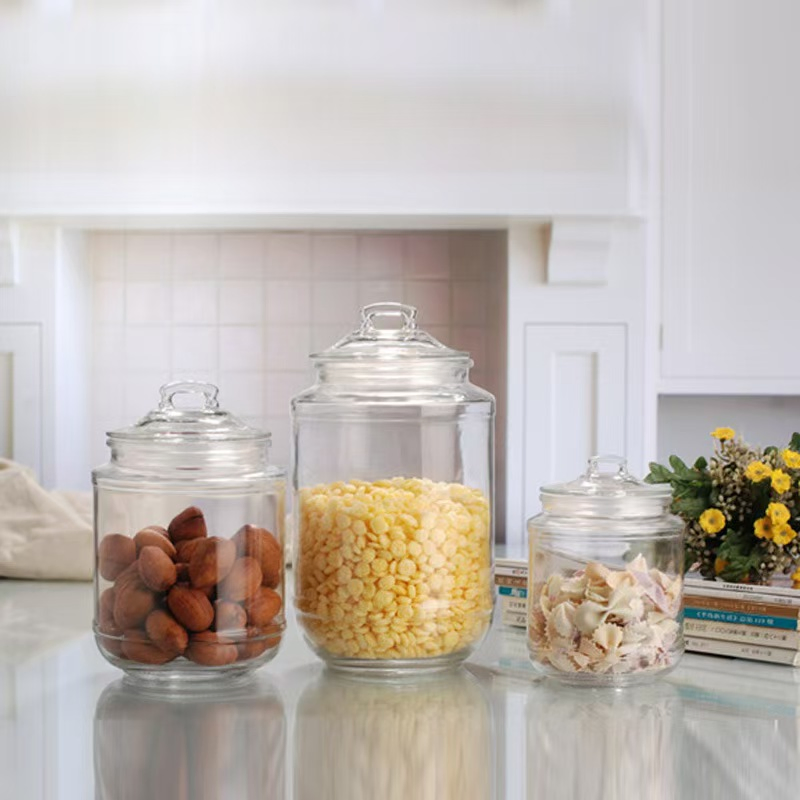 Lead Free 670ml/1380ml/2100ml Glass Storage Jar with Lid for Kitchen Storage