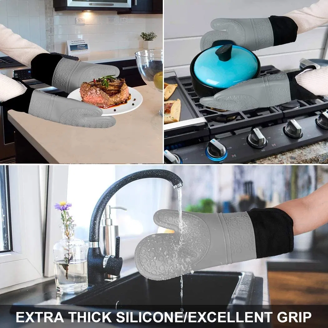Silicone Oven Mitts and Pot Holders Set, 6 Piece Set with 2 Hot Pads, Heat Resistant Professional Silicone Oven Mitts for Grilling