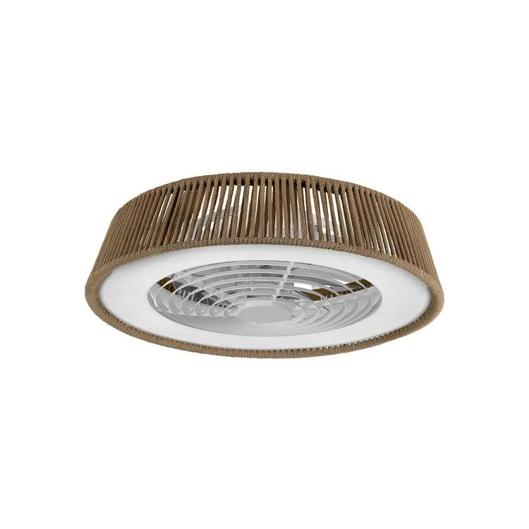 Modern Low Profile Farmhouse Bohemian 20-in Rattan Black Caged Bedroom Wood Blades Indoor Fandelier Ceiling Fan with Light and Remote