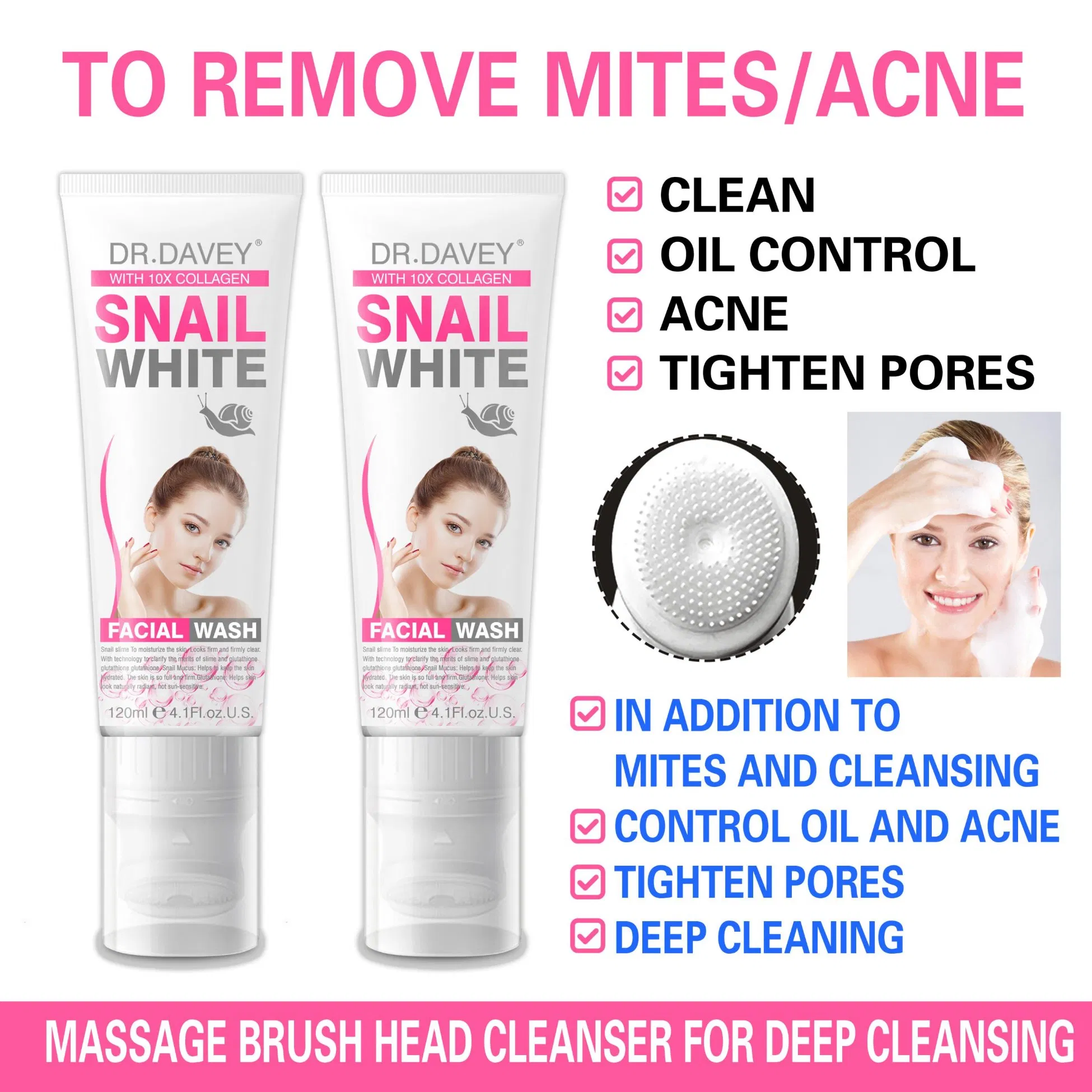 Dr. Davey Snail Whitening Facial Wash with 10X Collagen Tighten Pores Deep Cleaning Moisturizing
