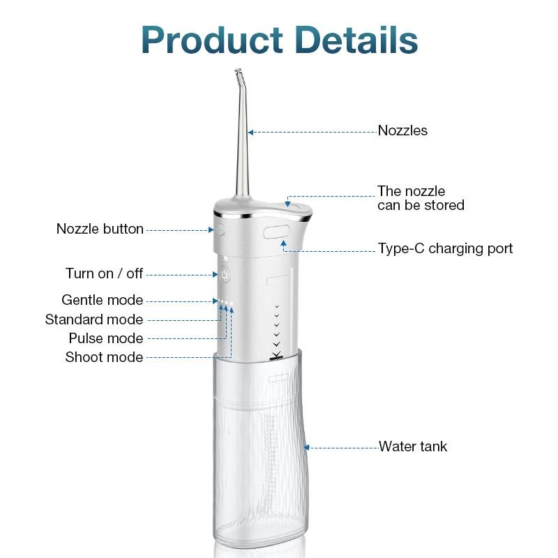 Clean Dental Residues 4 Modes Portable Cordless 200ml Small Dental Water Flosser for Oral Cleaning