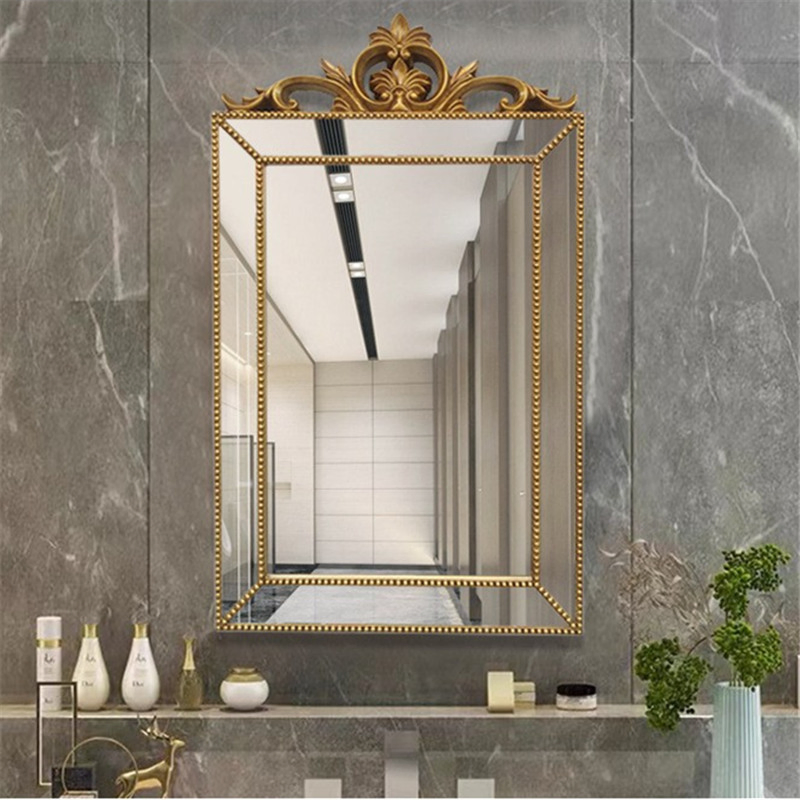 European Luxury Gold Frame Wall Hanging Glass Mirror Home Furniture Decoration Mirror Bathroom Vanity Makeup Mirror
