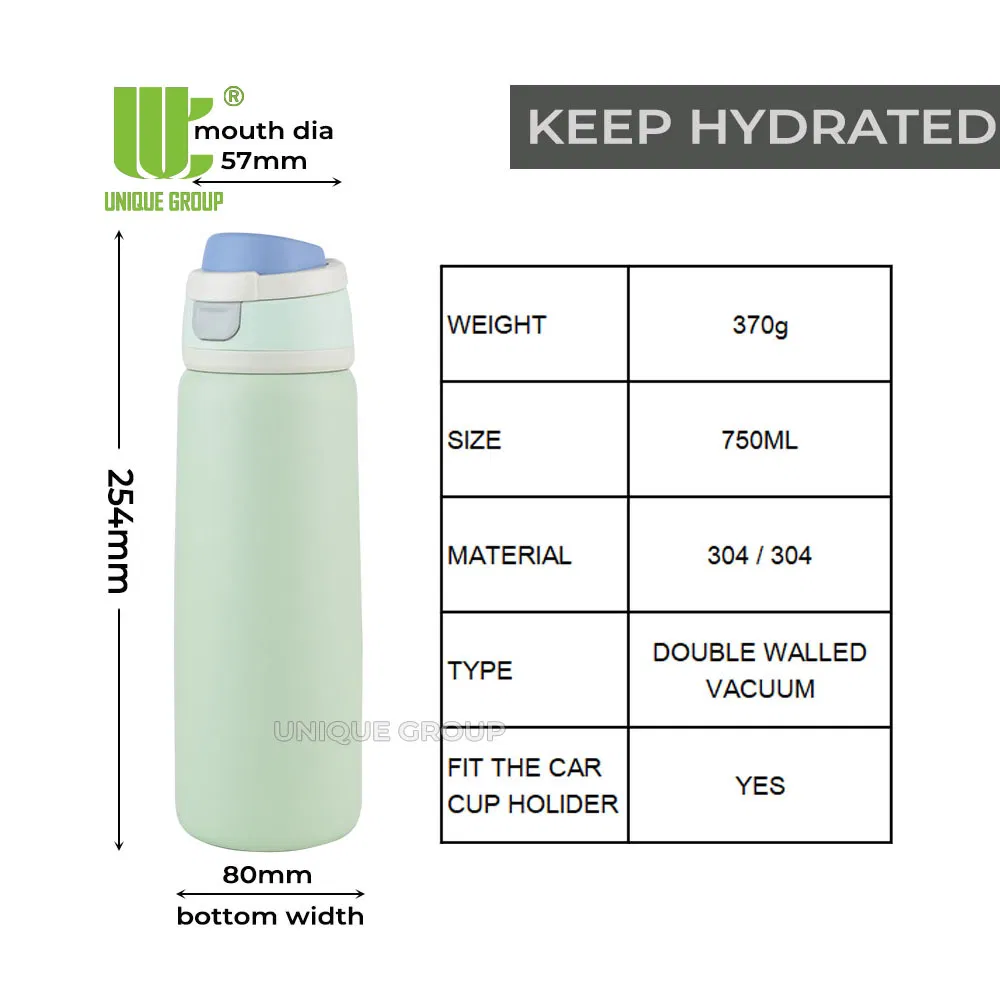 Термобутылка для напитков 750 мл, сталь, с крышкой и ручкой