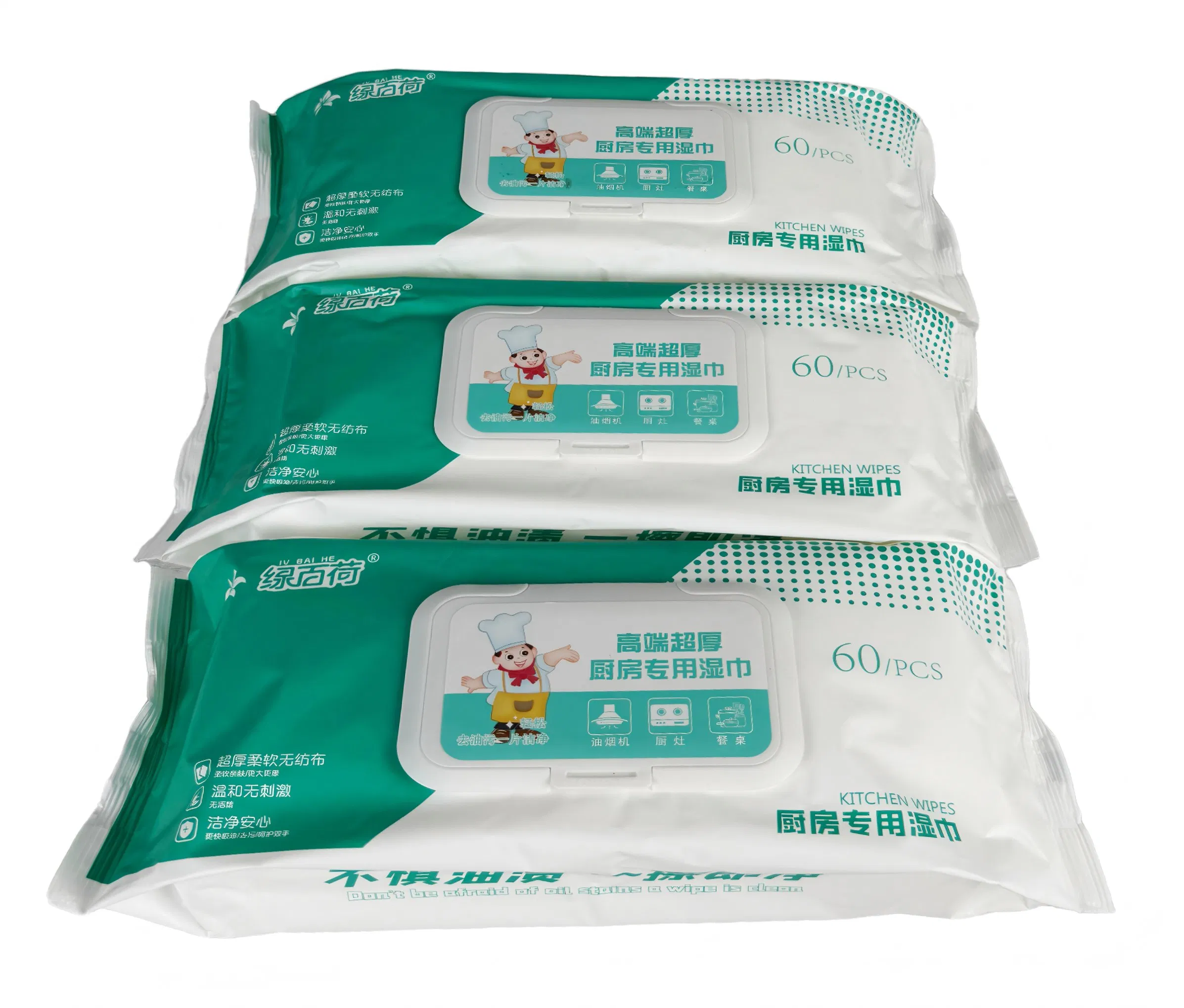 Factory New Arrival 60cts Powerful Heavy Oil Cleaning Wet Wipes for Kitchen and Restaurant