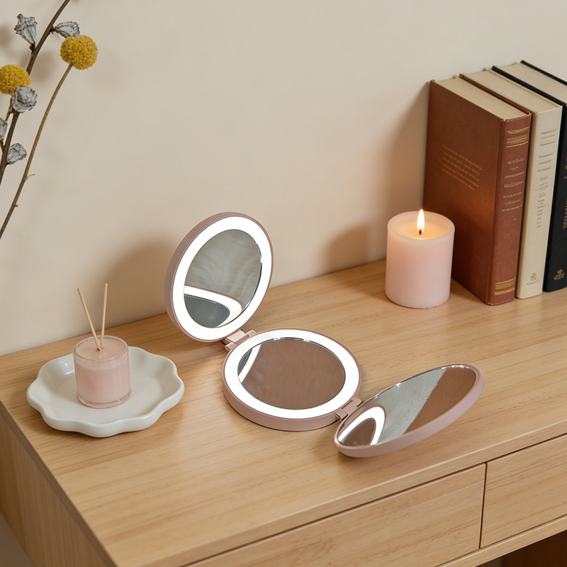 Battery Operated Lighted Compact Mirror, 1X/5X/7X Magnification Double-Sided Travel Makeup Mirror with LED Lights