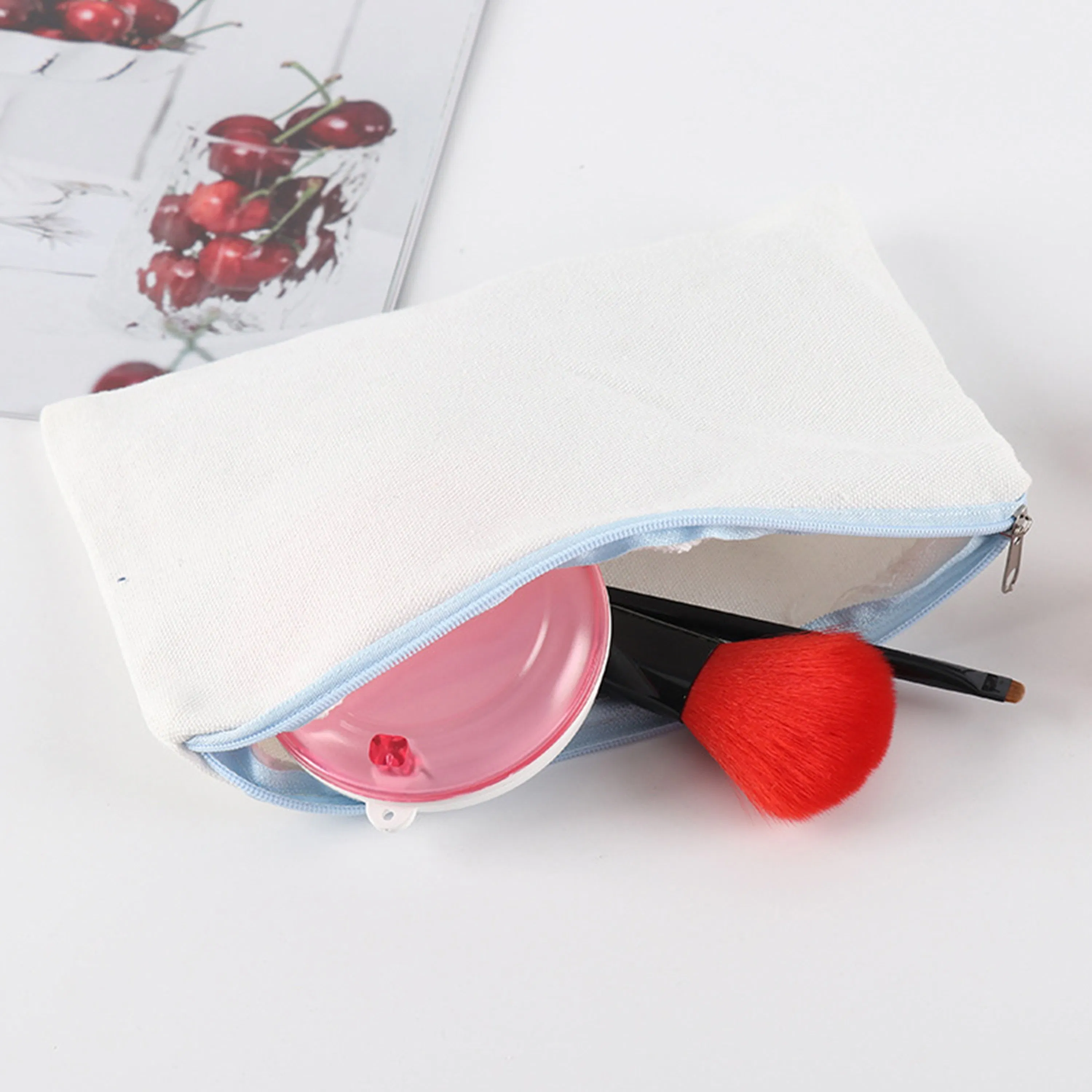 Custom Logo Printed Large Space Canvas Zipper Eye-Shadow Cosmetic Brush Storage Bag Cotton Makeup Pouch