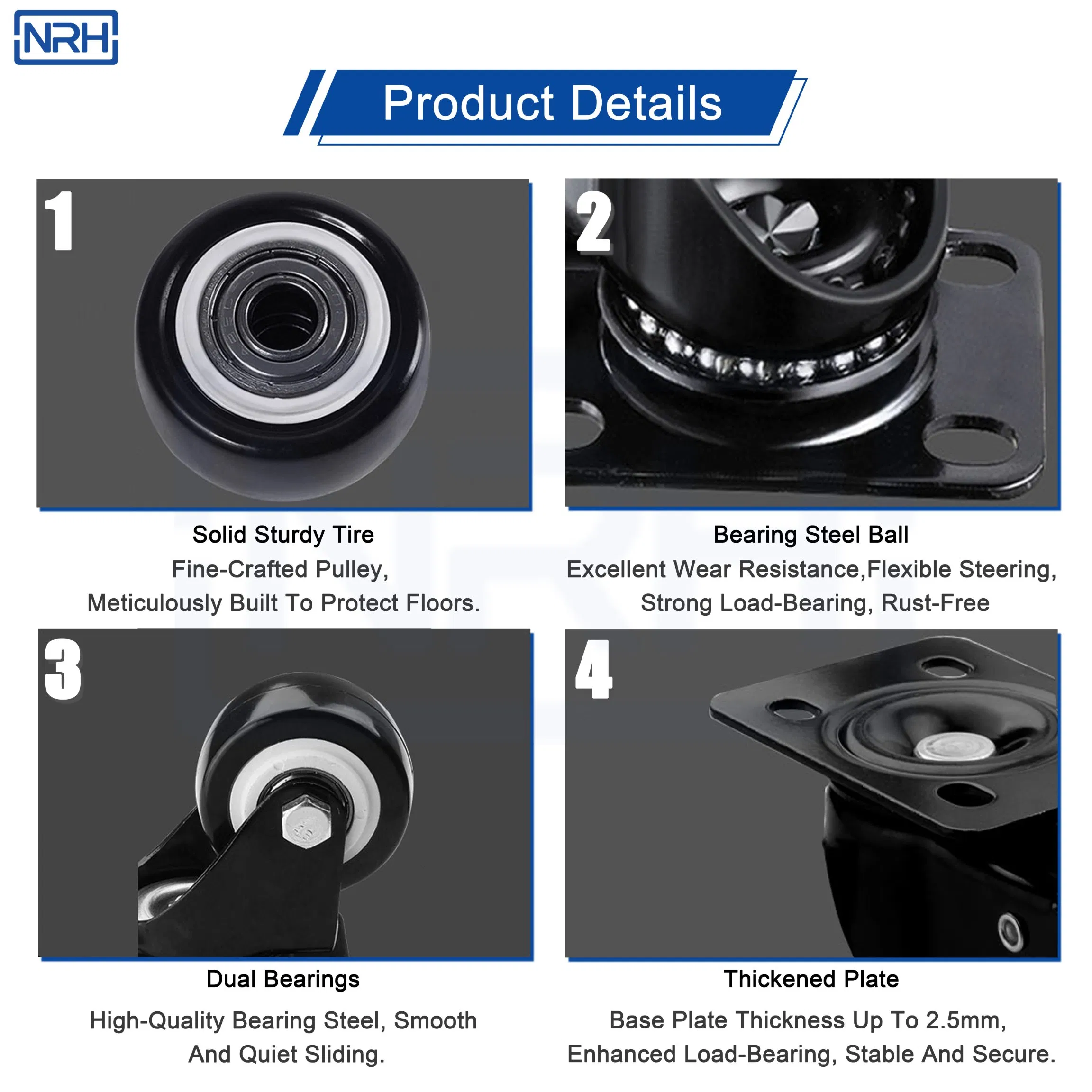 Nrh 9201 Plate Targeted Caster for DIY Projects Universal Mounting SGS Standard