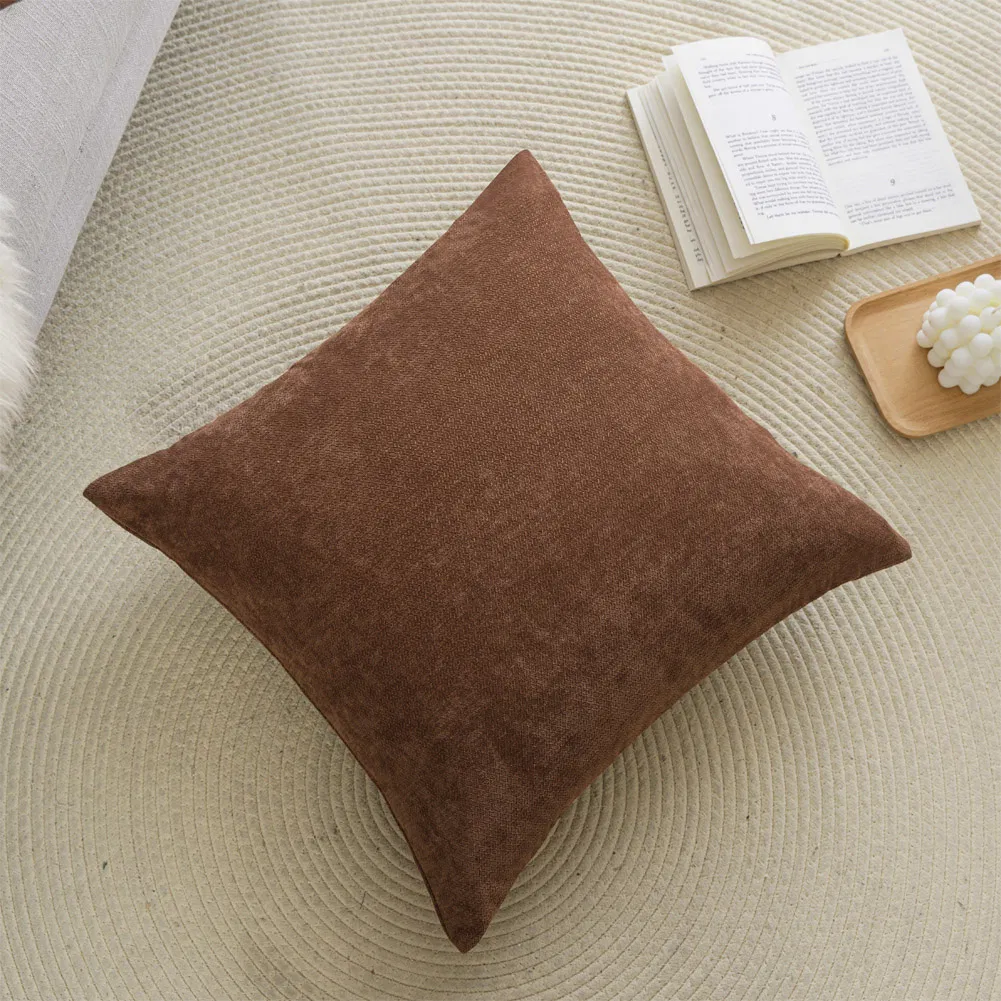 Chenille Soft Throw Pillow Covers 18X18 Set of 2, Decorative Square Pillow Covers Living Room
