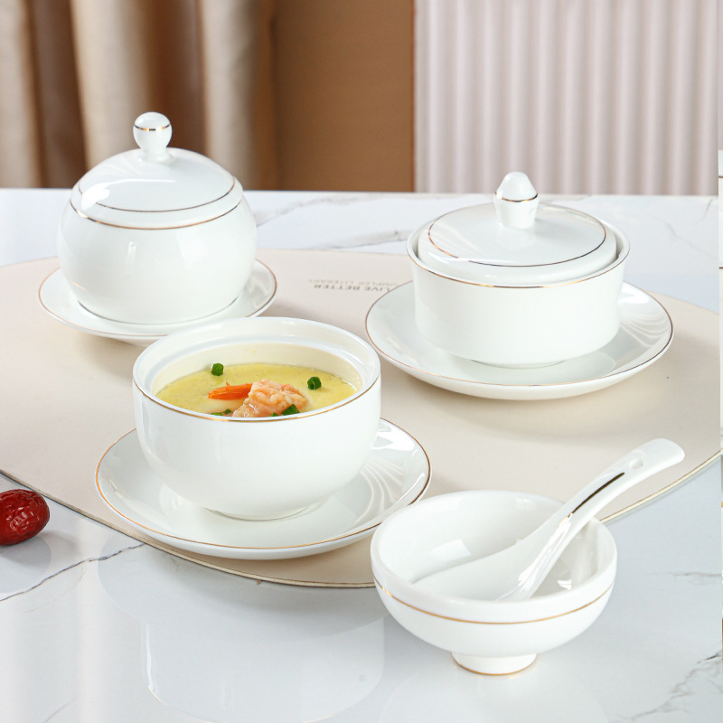 Discount Price Lid Serving Bowl Ceramic Porcelain White Modern Simple Soup Tureen