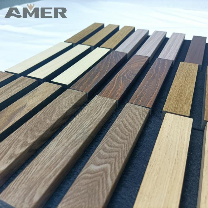 MDF Wood Veneer Decorative Wall Panels Reduce Noise Wooden Slats Partition Interior