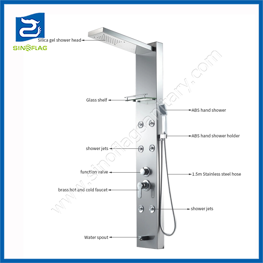 High Quality Stainless Steel Shower Panel Shower Column with Soap Shelf