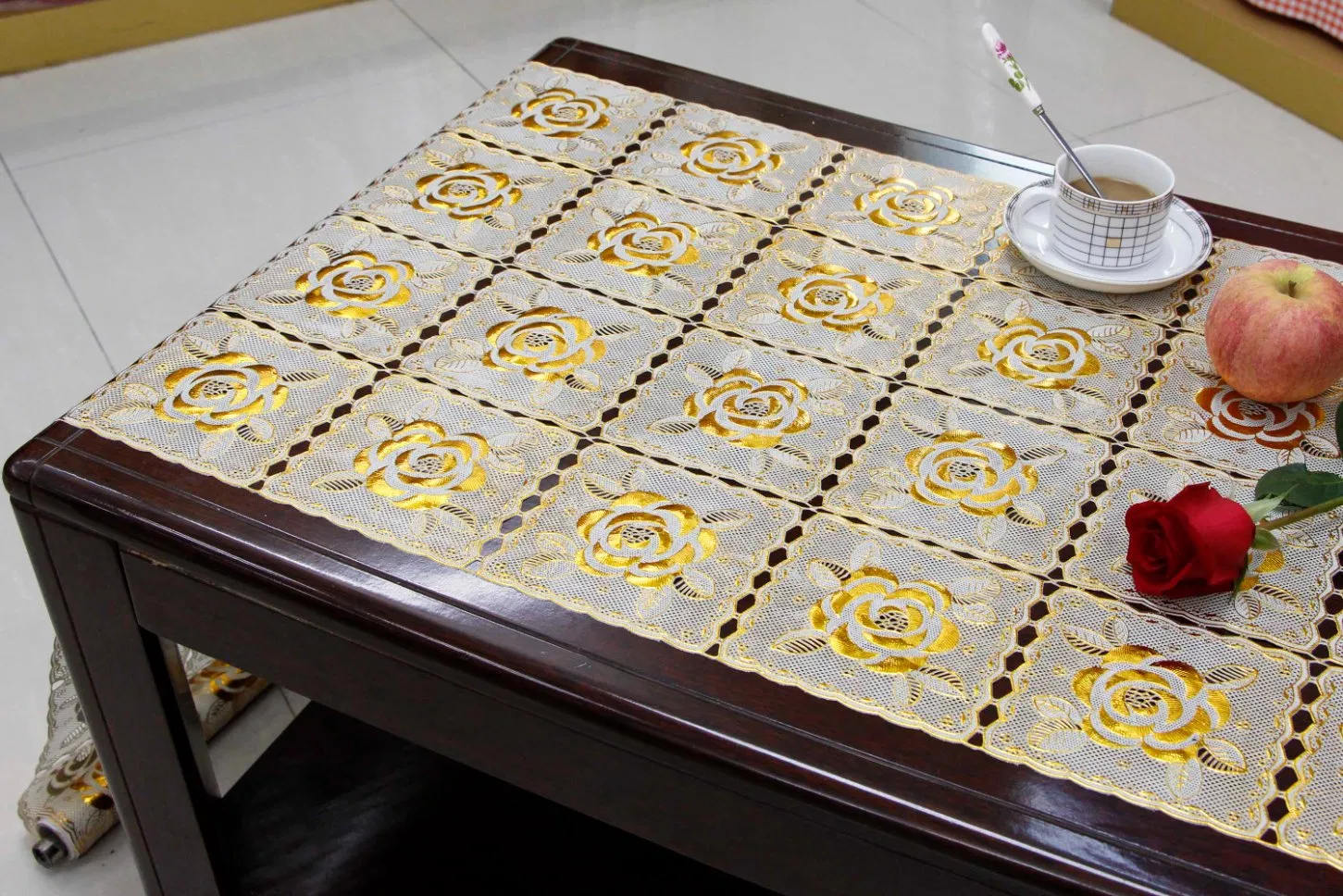 Vinyl Golden&Silver PVC Lace Runner/Table Doilies in Rolls