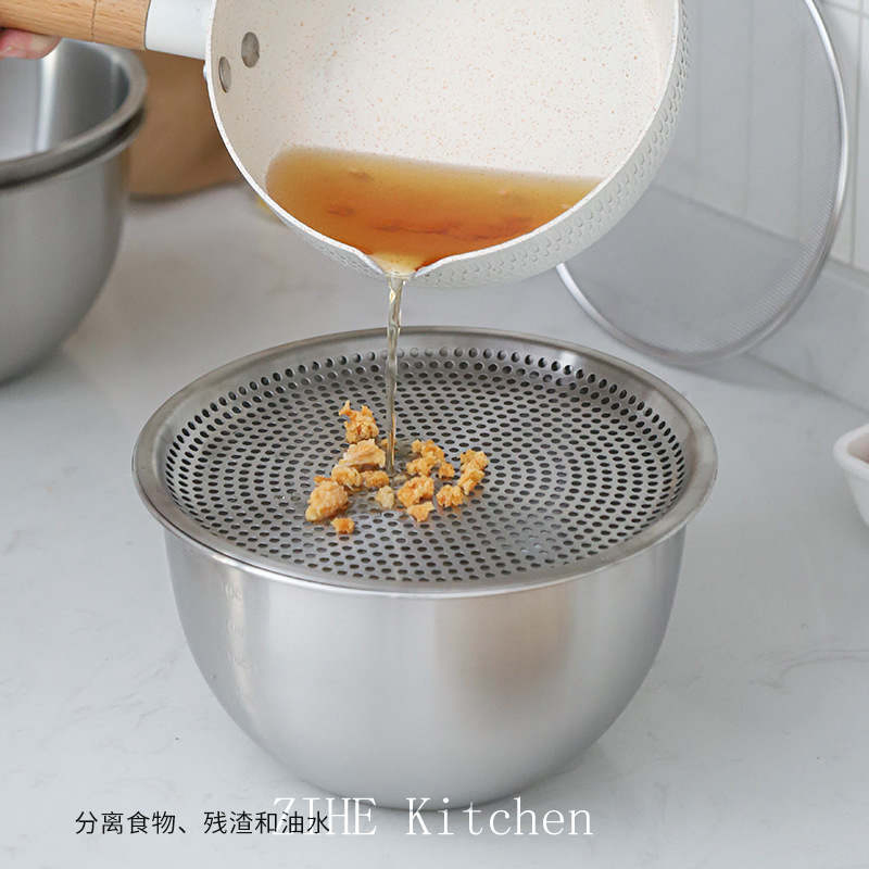 304 Stainless Steel Suit Drain Water and Oil From Noodles Japan Taomi Salad Basin Egg Bowl