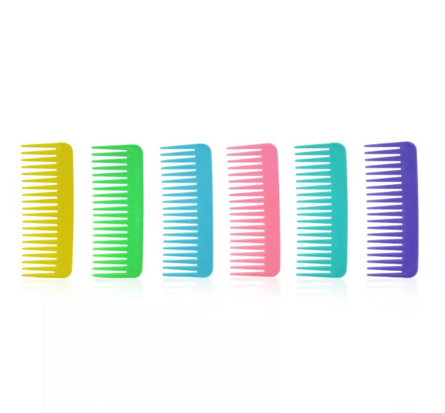 Custom Logo Colorful Plastic Flat Hair Brush Wide Tooth Comb